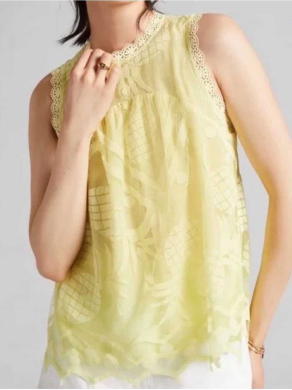Maeve by Anthropologie Yellow Lace-Trim Sleeveless top size 10